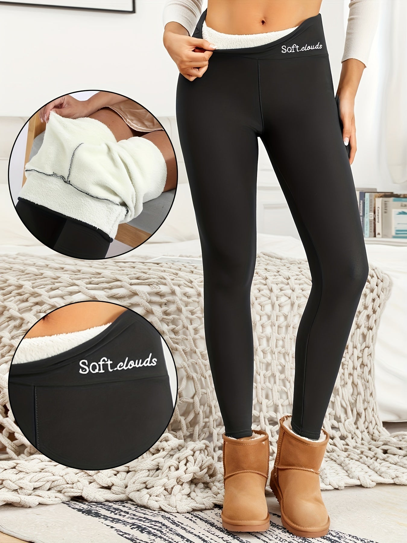 Letter Embroidered Fleece Fitness Gym Sports Leggings High Waist Yoga Workout
