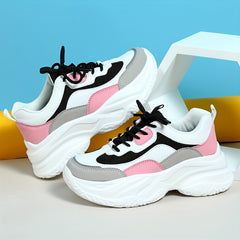 Faux Leather Chunky Sneakers Heighten Shoes