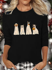 Dog Print Lounge Top Long Sleeve Crew Neck Women's Sleepwear Pajama