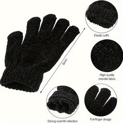 6 Pairs Winter Chenille Gloves for Kids Gray Red Dark Cozy Warm Stretchy