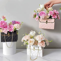 Flower Paper Box Paper Flower Gift Bags With Metal Chain Bouquet Storage Bucket