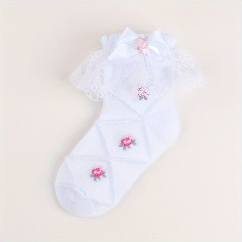 3 Pairs Girl Socks Bowknot Decoration Lace Princess Socks