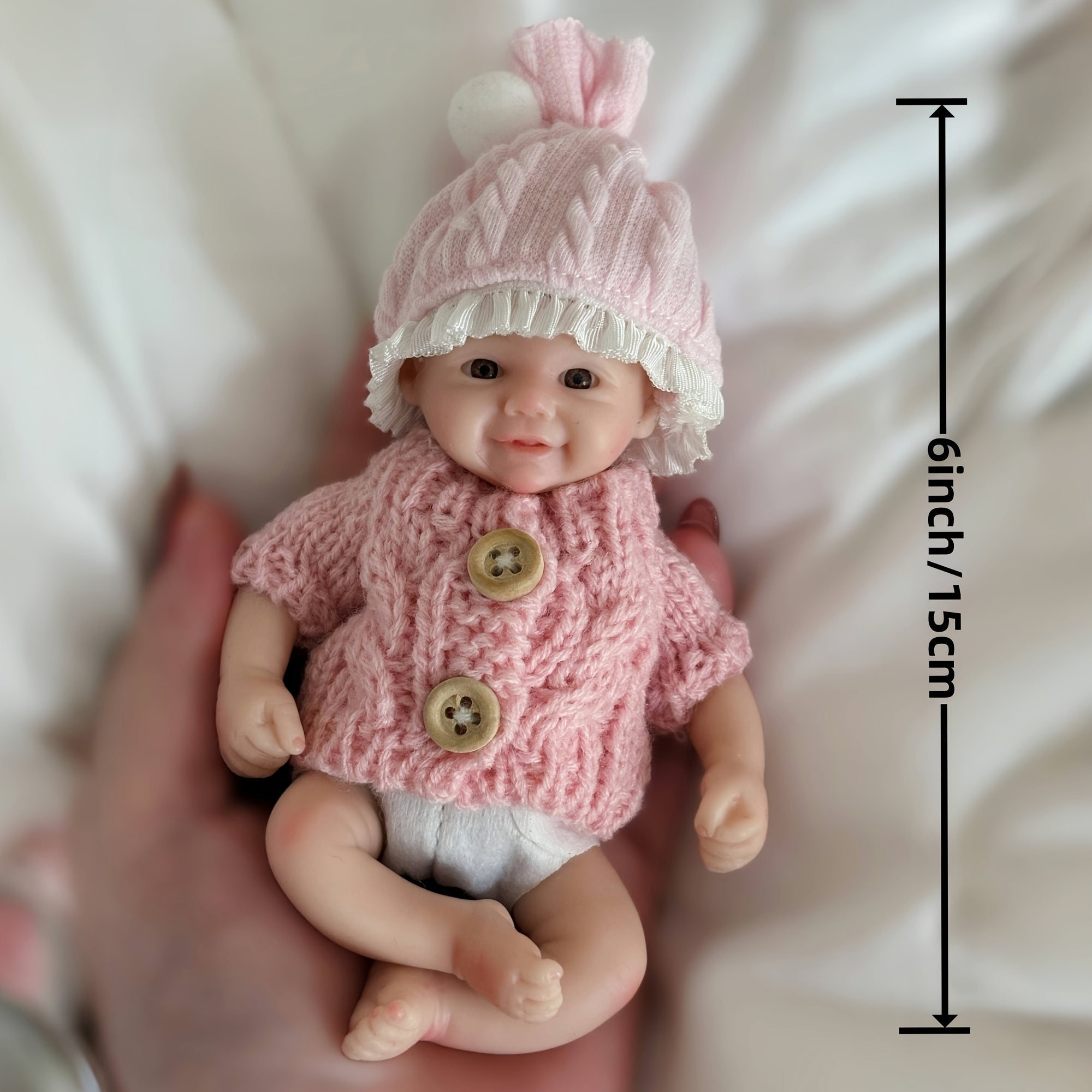 6 Inch Silicone Reborn Kids Doll Soft Hand Painted Full Body with Pink Sweater