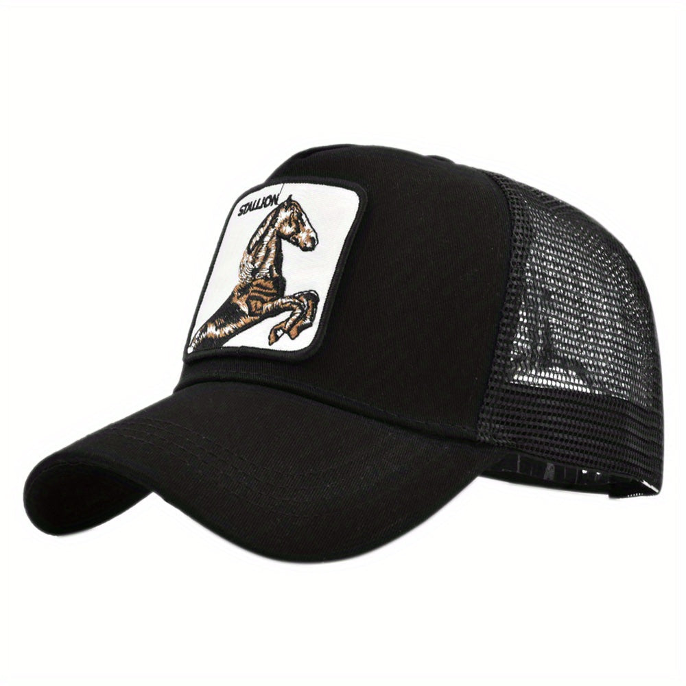 Horse Embroidery Baseball Cap Patch Animal Duck Tongue Cap Mesh Peaked Cap