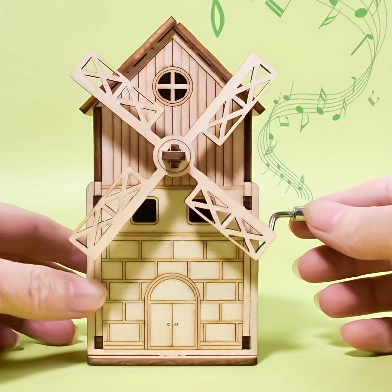 3D Puzzle Windmill Music Box Wooden Toy