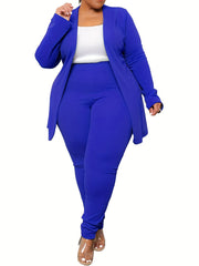 Women's Plus Solid Long Sleeve Open Front Top & Leggings Two Piece Set