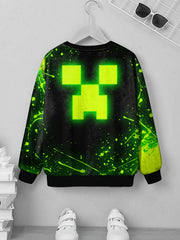 Green Face Print Kid's Sweatshirt Unisex Pullover Causal Long Sleeve Top