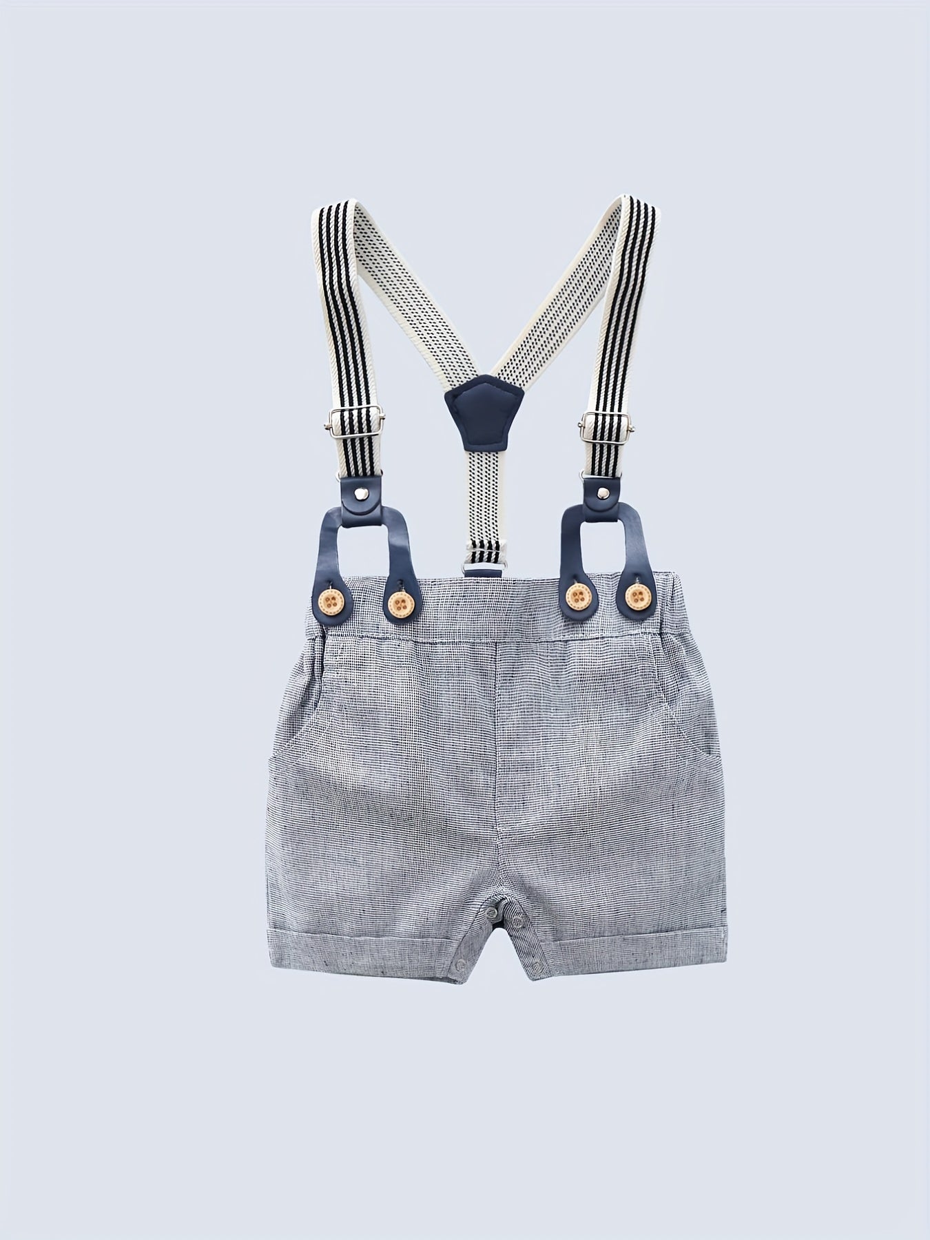 Baby Boys Gentleman Shirt Set With Bow Tie & Suspender Shorts