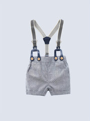 Baby Boys Gentleman Shirt Set With Bow Tie & Suspender Shorts