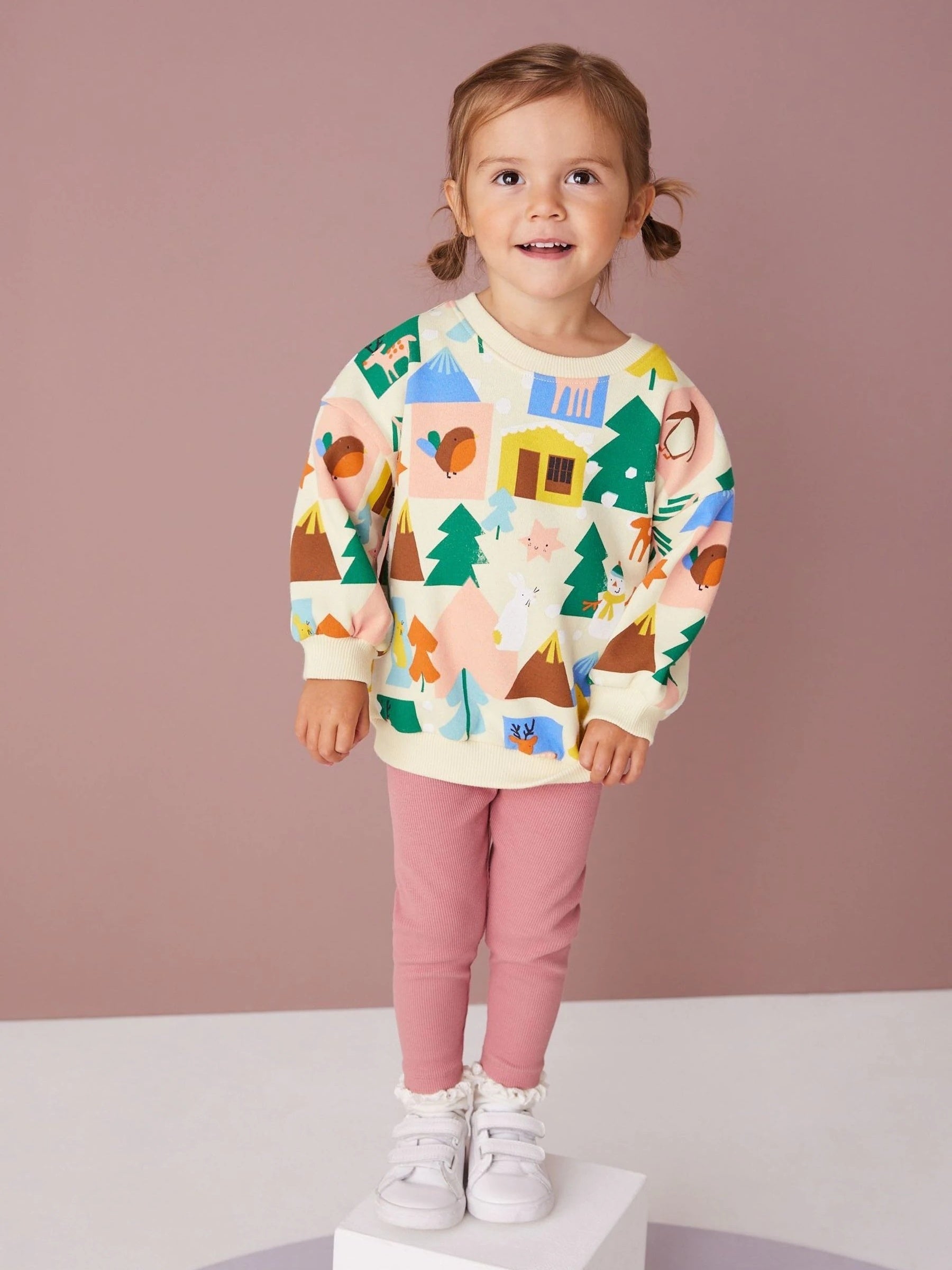 Snowman Girl's 2pcs Sweatshirt & Leggings Set Pine Print Top Christmas Style