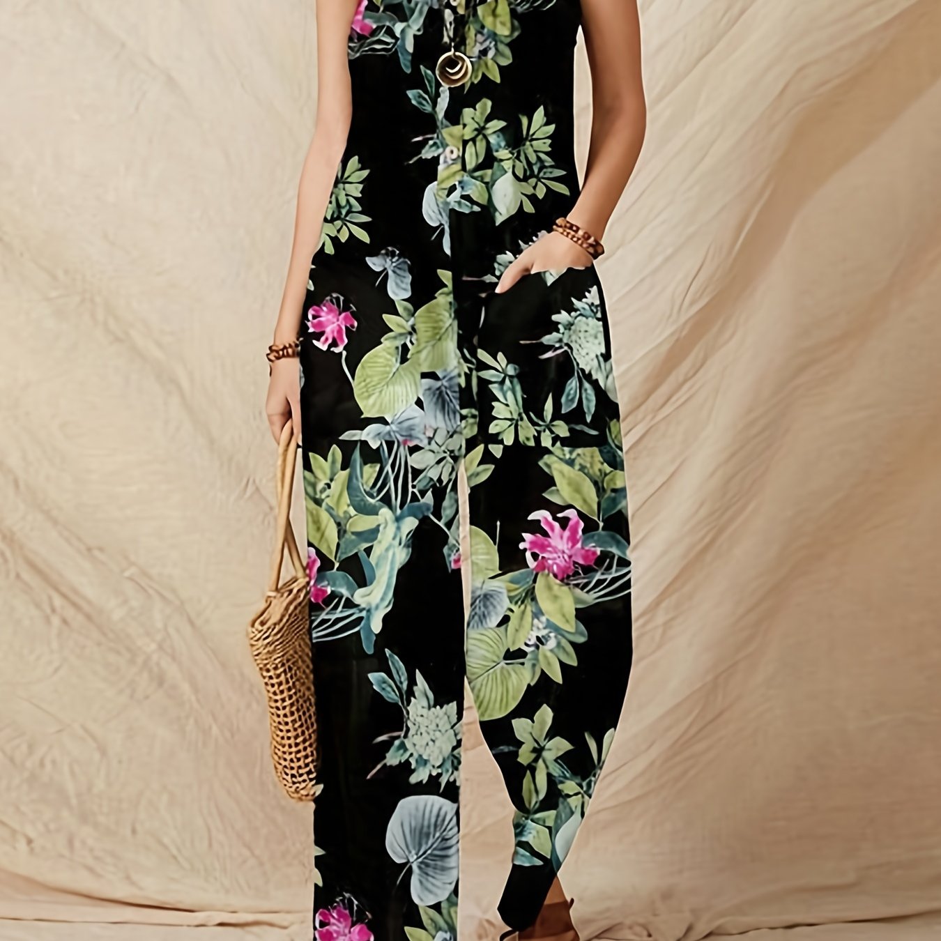 Boho Floral Wide Leg Jumpsuit for Women