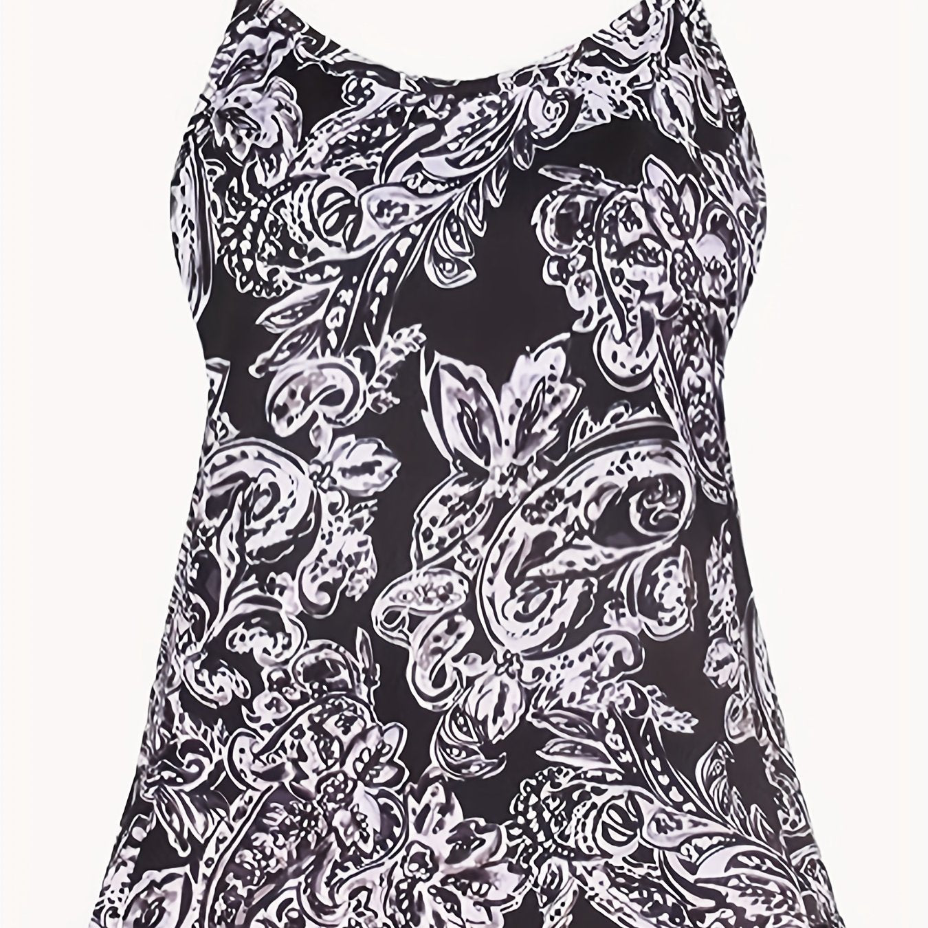 Paisley Print Tankini Set Women's Round Neck Cami Top & Shorts Swimsui