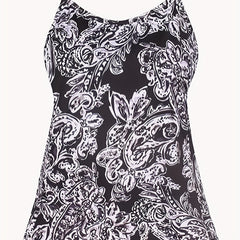 Paisley Print Tankini Set Women's Round Neck Cami Top & Shorts Swimsui