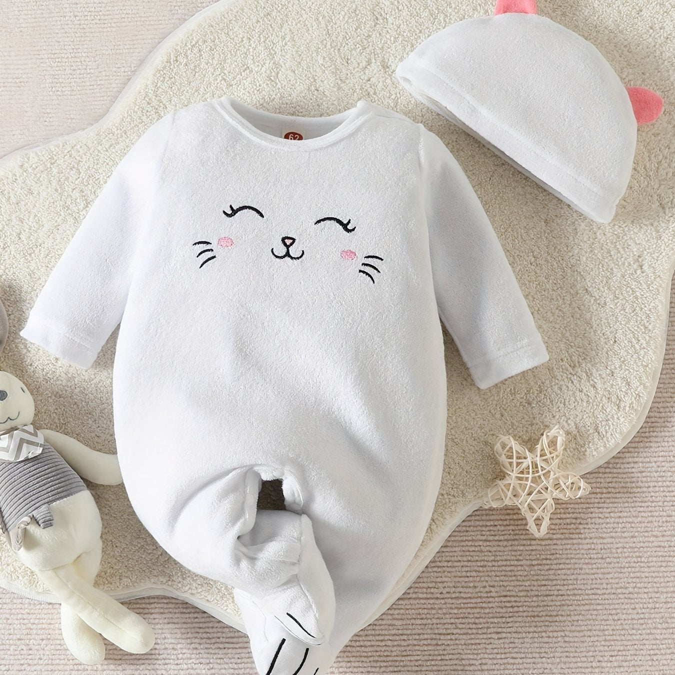 Baby Girls Smile Face Print Romper With Hat 2pcs Set