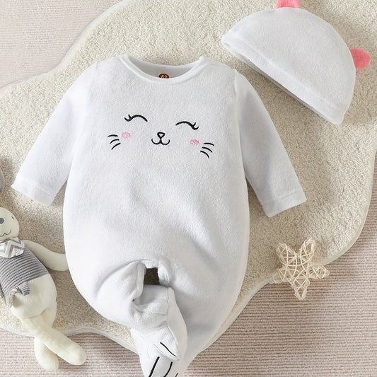 Baby Girls Smile Face Print Romper With Hat 2pcs Set