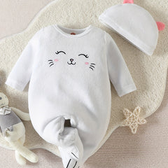 Baby Girls Smile Face Print Romper With Hat 2pcs Set