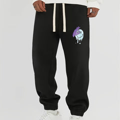 Smile Print Men's Drawstring Pocket Sweatpants Loose Casual Jogger Pants
