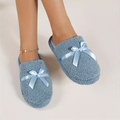 Women's Bow Knot Slippers Closed Toe Indoor Shoes Lined Comfortable Warm Bedroom