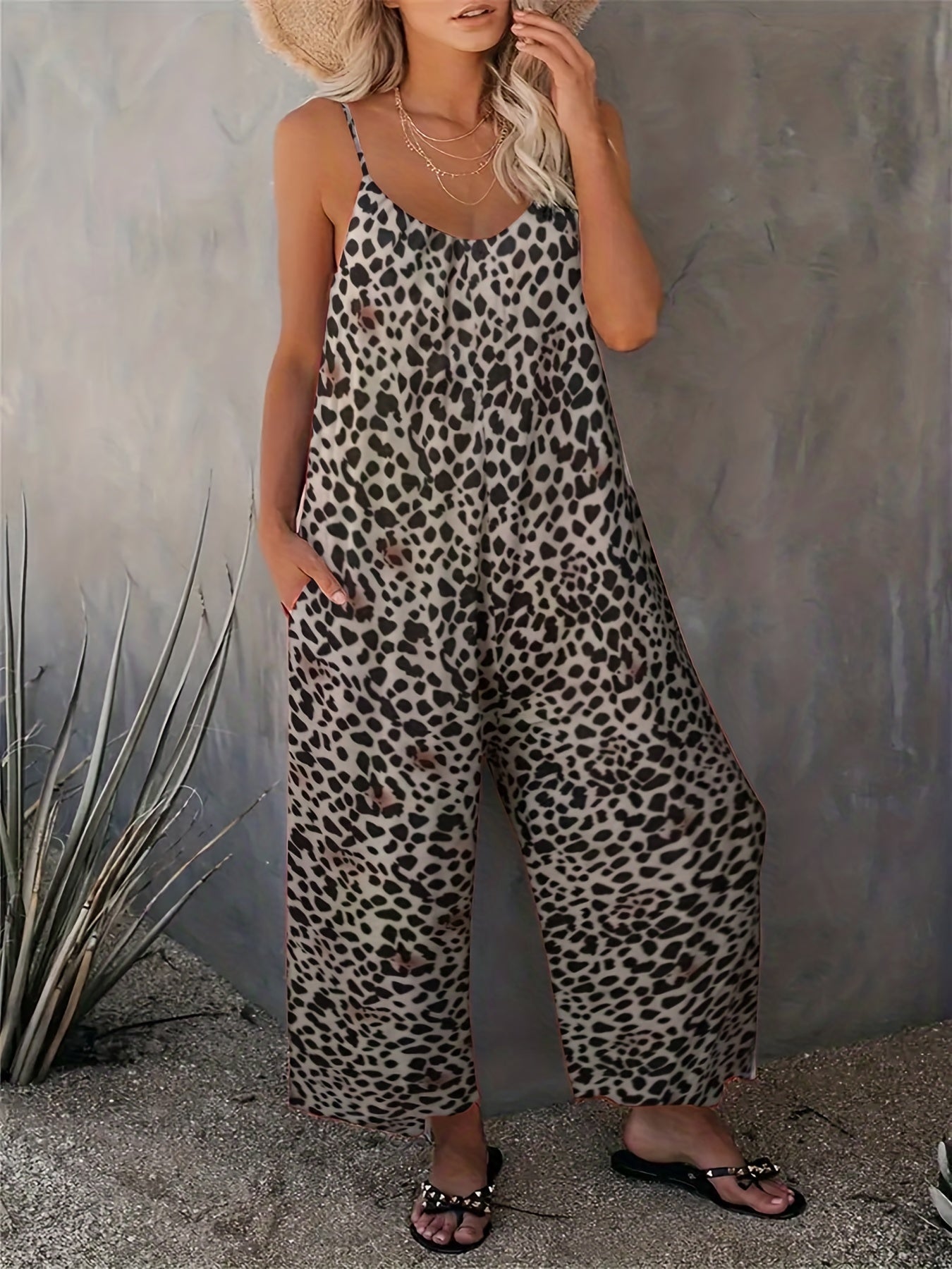 Tie Dye Wide Leg Jumpsuit Sleeveless Casual Loose Jumpsuit
