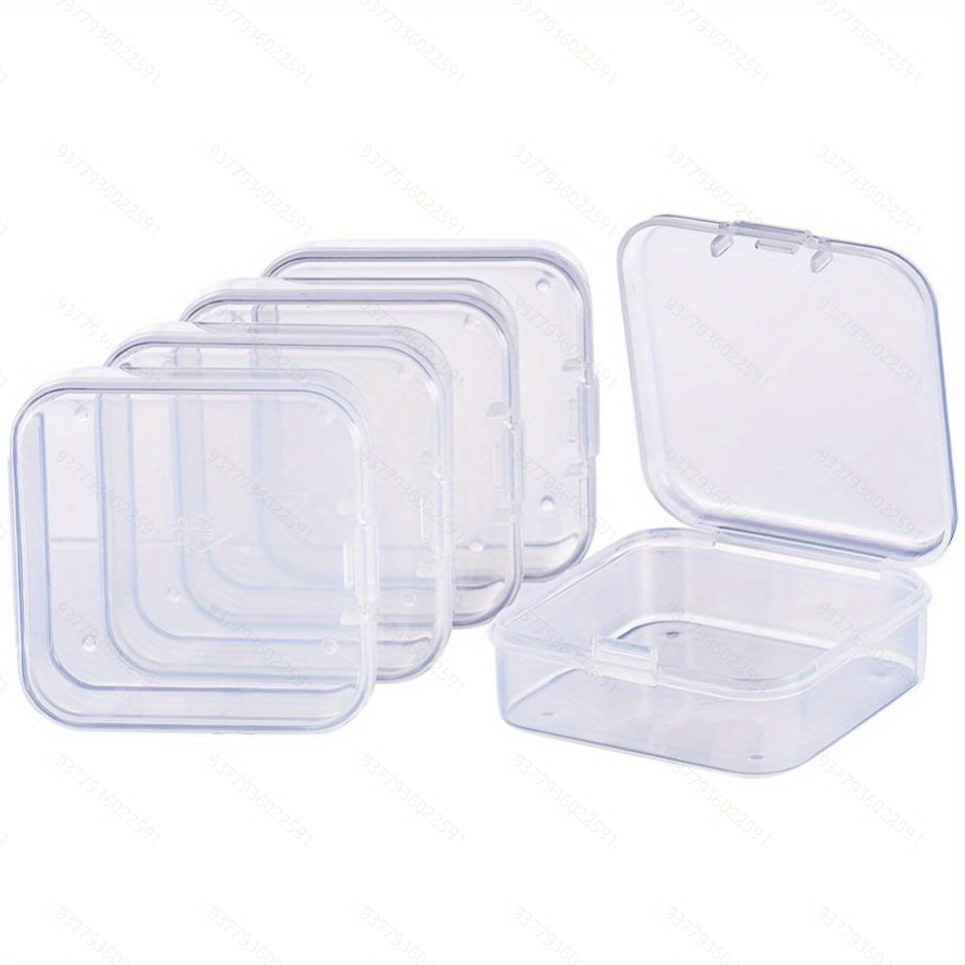 18pcs Square Clear Storage Box Plastic Portable Organizer Case With Hinged Lid