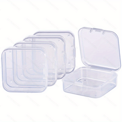 18pcs Square Clear Storage Box Plastic Portable Organizer Case With Hinged Lid