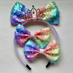 Sequin Bow Crown Hair Hoop & Hair Clips for Girls