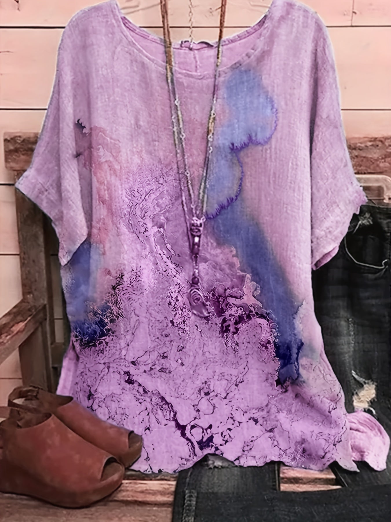 Tie Dye Short Sleeve Round Neck Tee
