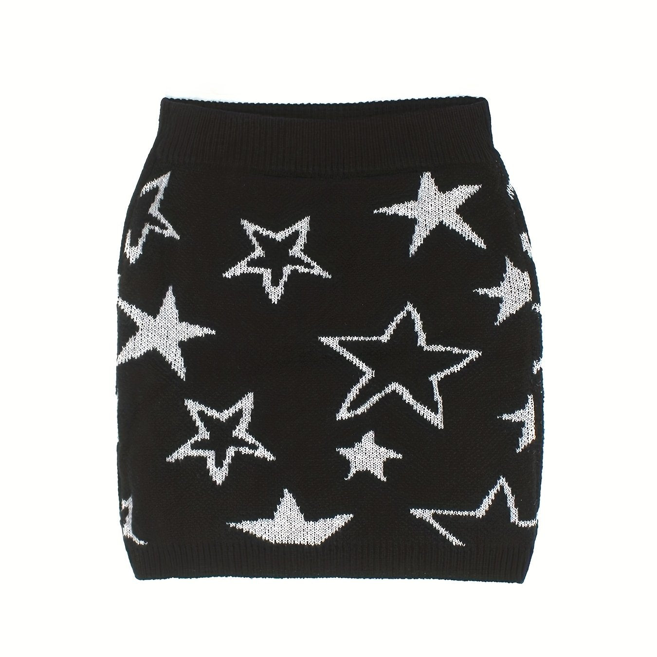 Star Pattern Knit Short Skirt Elastic Waist Spring/Fall Women's Clothing