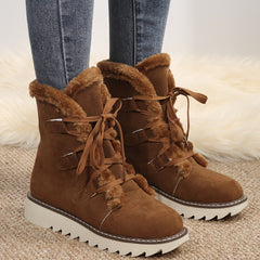 Women's Plush Inner Snow Boots Lace up Waterproof Mid Calf Comfortable Non slip