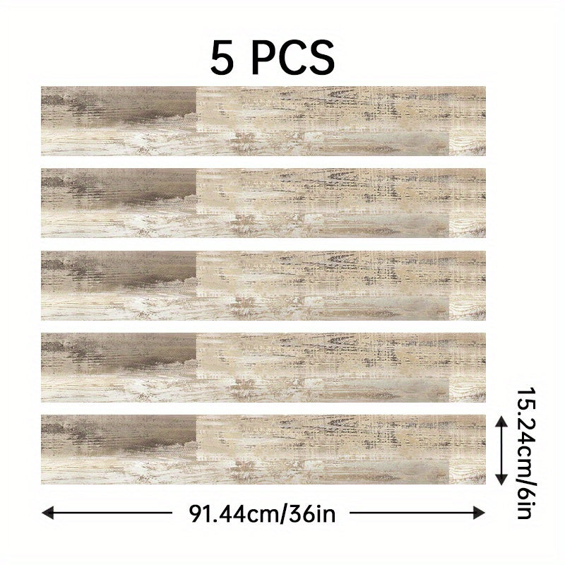 5pcs 6'' X 91 Wood Grain Floor Stickers Non Slip Self Adhesive Wall Stickers