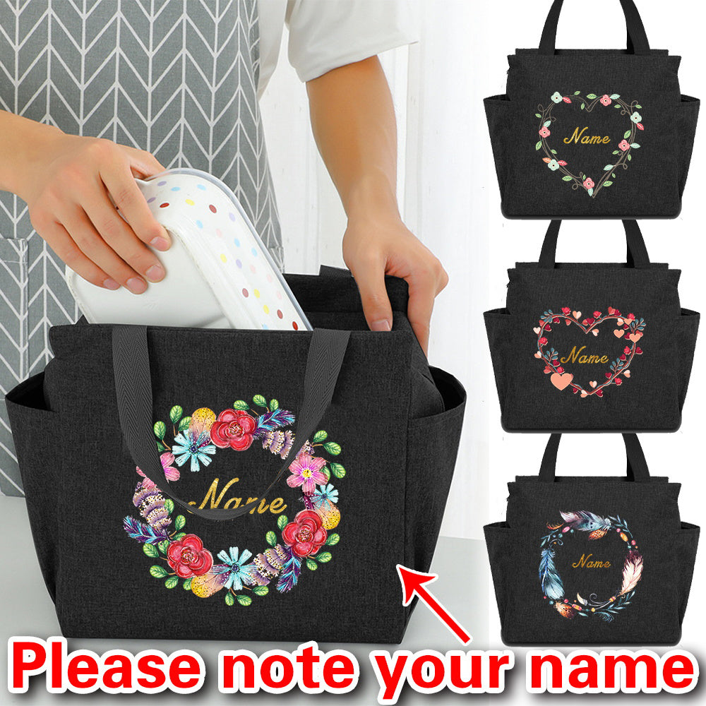 Insulated Lunch Bag Canvas Thermal Bento Box Handbag Large Capacity