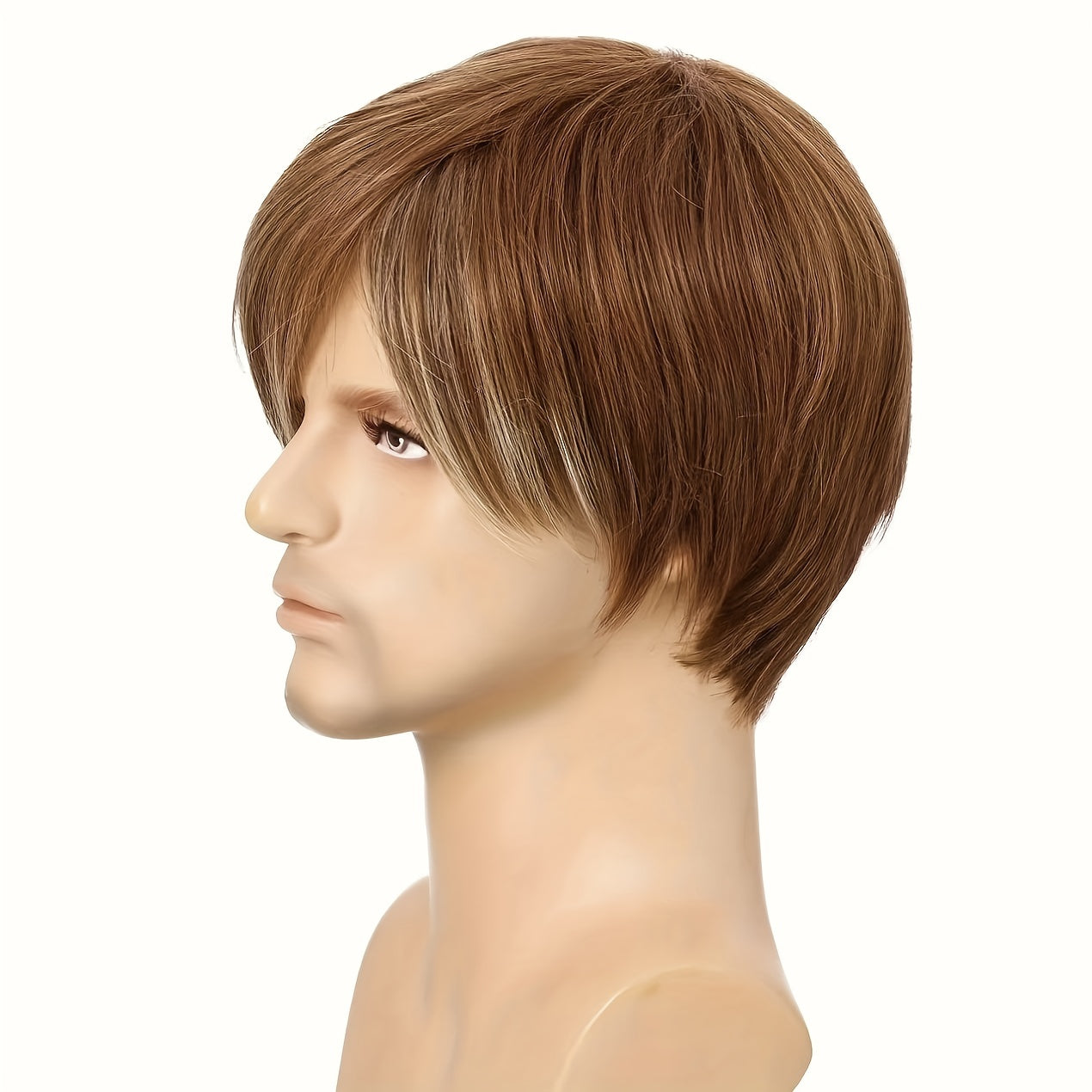 Men's Short Straight Golden Brown Highlight Wig