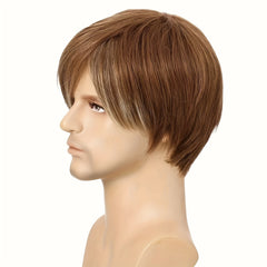 Men's Short Straight Golden Brown Highlight Wig