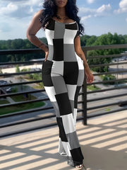 Graphic Print Wide Leg Cami Jumpsuit Sleeveless Pockets for Women