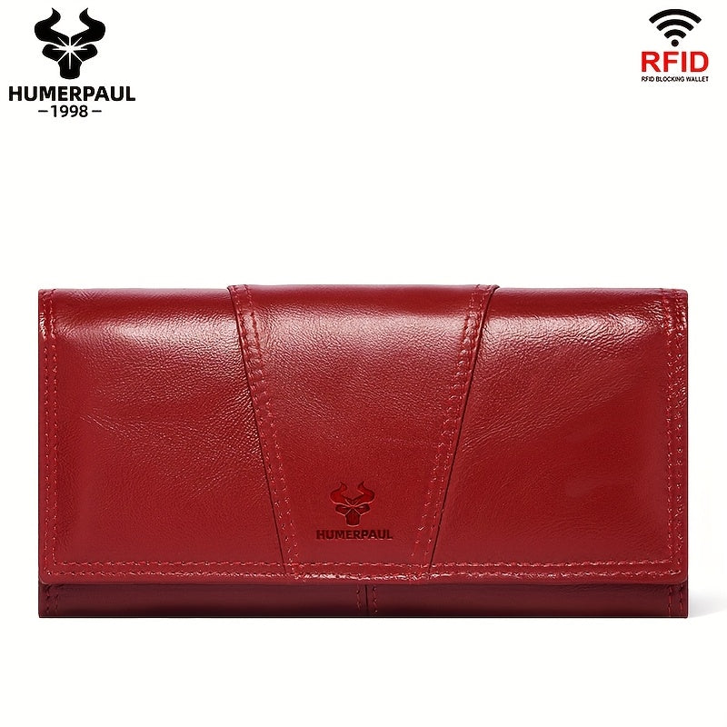 HUMERPAUL Women's Red Leather RFID Blocking Wallet