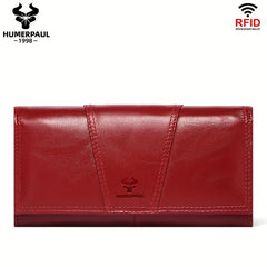 HUMERPAUL Women's Red Leather RFID Blocking Wallet