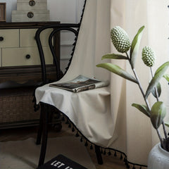 Plain Burlap Tassel Curtains Semi Blackout Kitchen Curtains