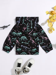 Luminous Dinosaur Print Boys Hoodie Zip Sweatshirt Pocket