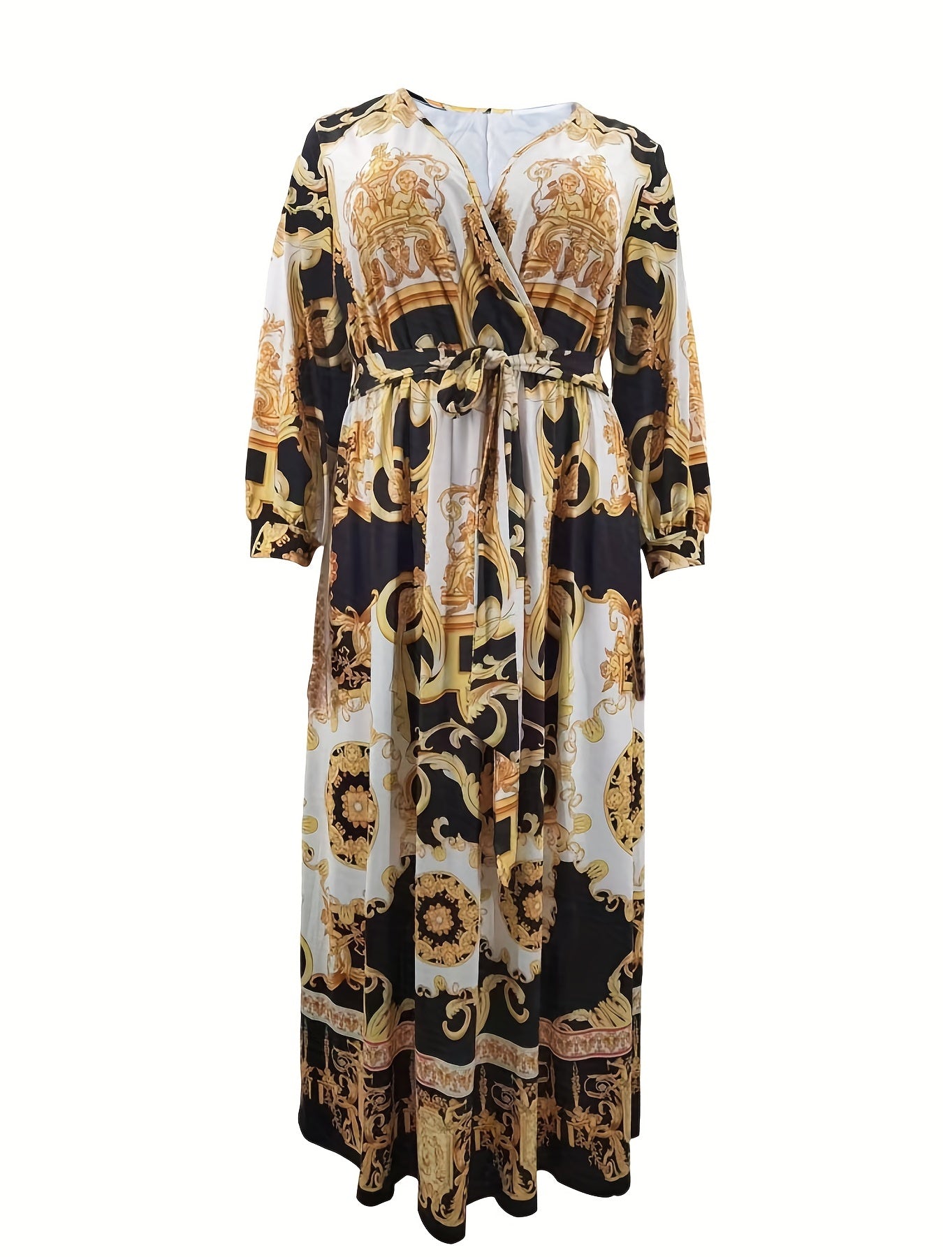 Ethnic Print Long Sleeve Maxi Dress Plus Size
