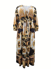 Ethnic Print Long Sleeve Maxi Dress Plus Size