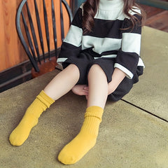3 Pairs Girls Kids Cotton Blend Stacking Socks Vertical Stripe Crew Socks