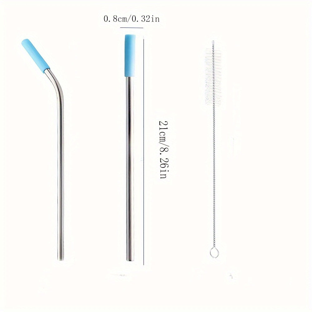 Stainless Steel Straws Set with Silicone Head Replacement, Brush, Storage Bag