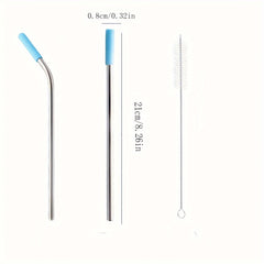 Stainless Steel Straws Set with Silicone Head Replacement, Brush, Storage Bag