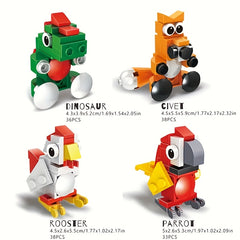10pcs Animal Building Block Set - Parrots, Penguins, Sheep, Cows, Puppies