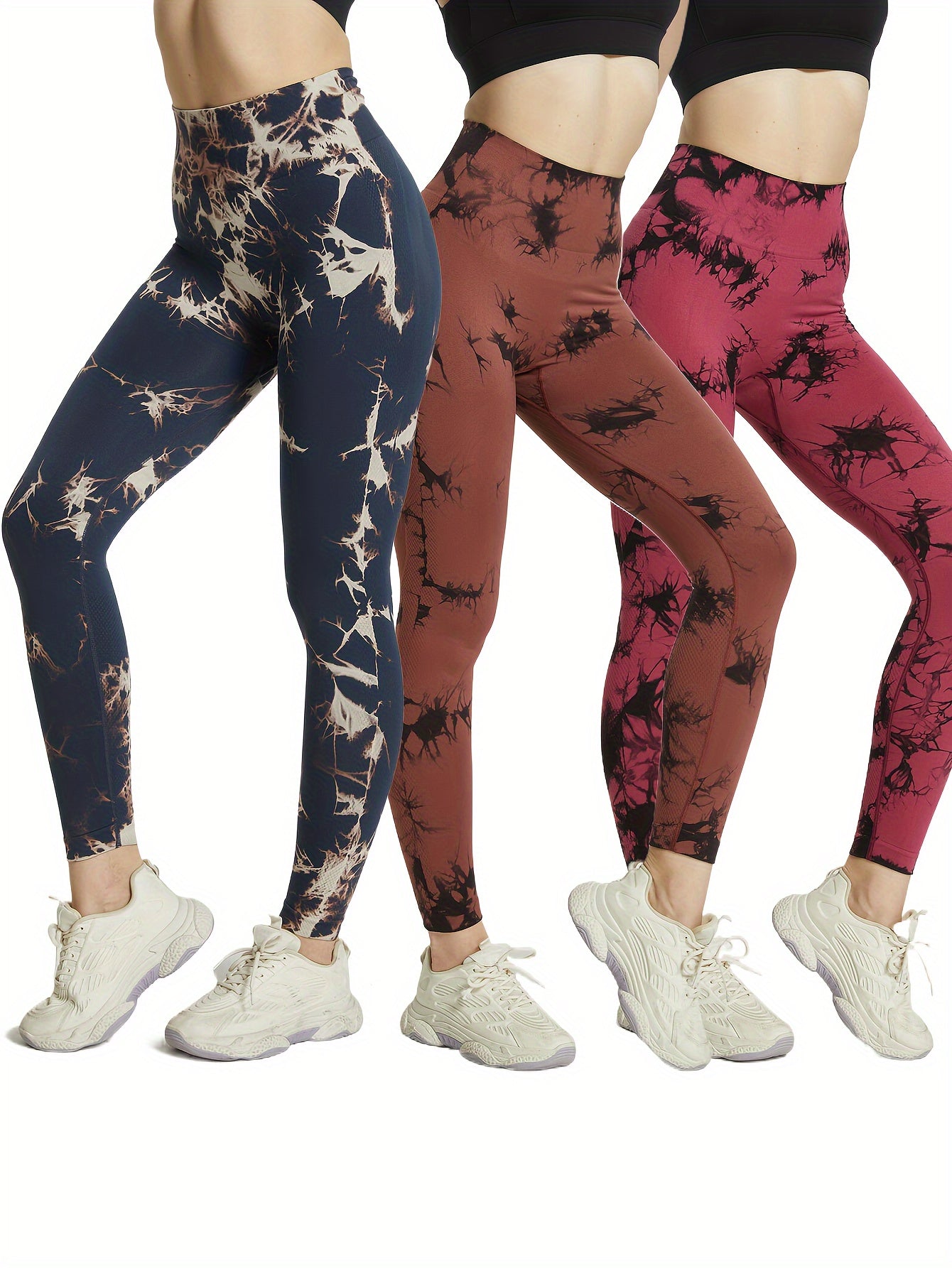 3pcs Tie Dye Slim Fit Gym Leggings High Waist Yoga Workout