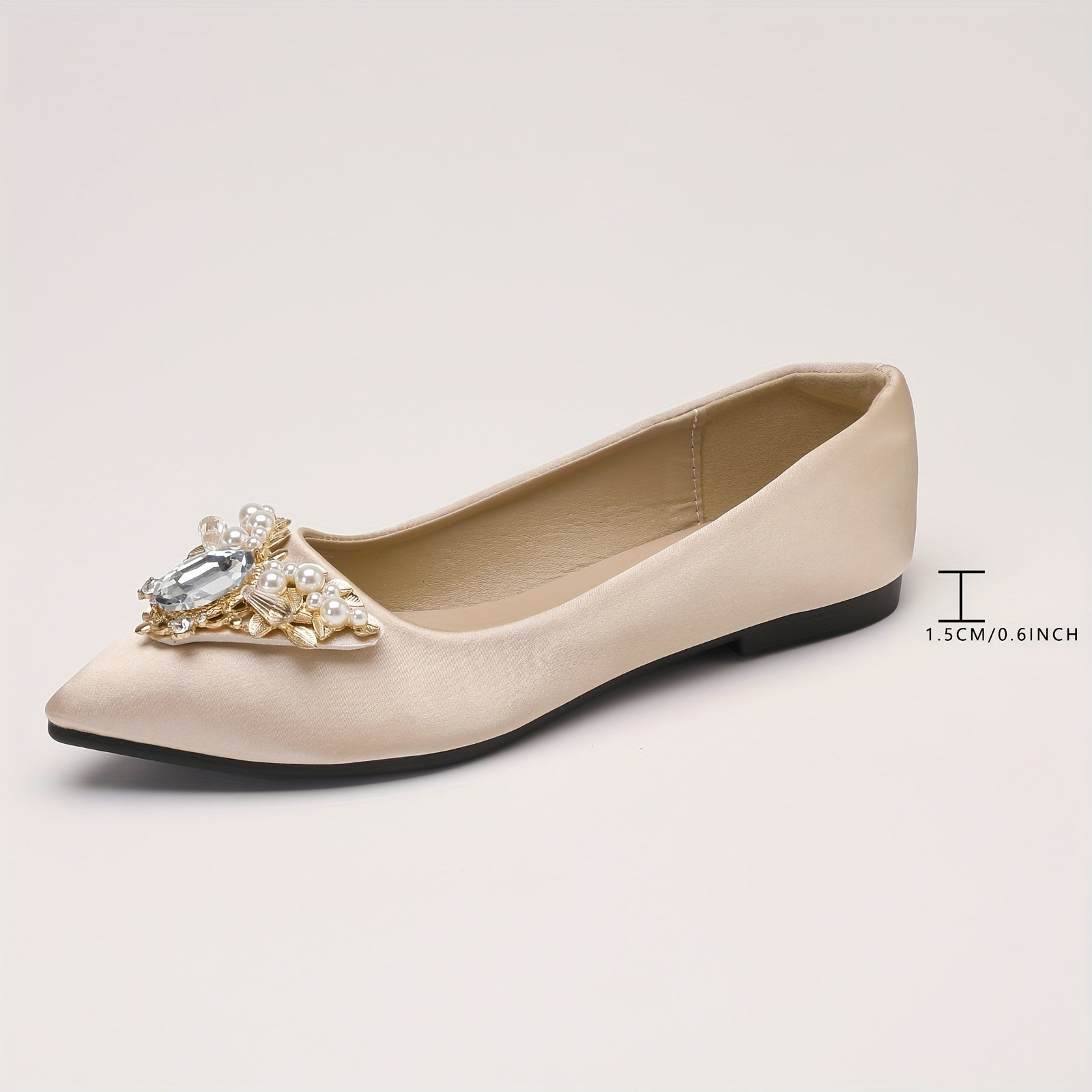Women's Rhinestone Ballet Flats Pointed Toe Slip On Satin Soft Sole