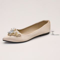 Women's Rhinestone Ballet Flats Pointed Toe Slip On Satin Soft Sole