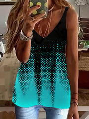 Casual Tank Top Women's Plus Random Print V Neck Slight Stretch
