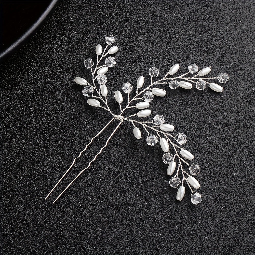 Bride Wedding Hair Comb Leaves Rhinestone Pearl Bridal Hair Comb