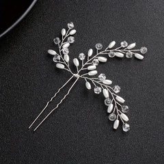 Bride Wedding Hair Comb Leaves Rhinestone Pearl Bridal Hair Comb